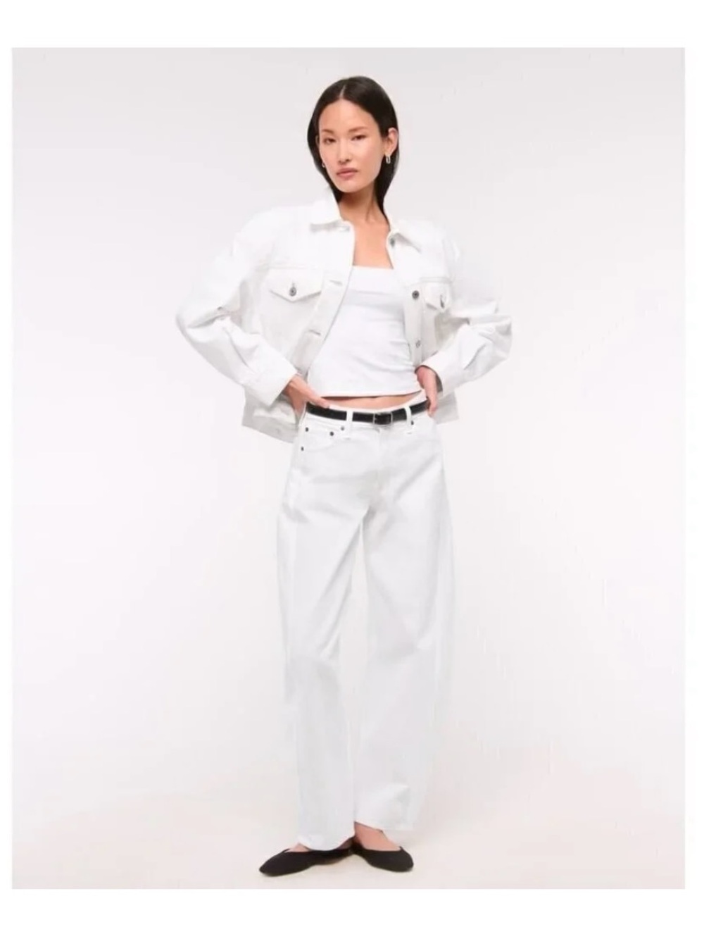 ABERCROMBIE & FITCH Oversized White Denim Trucker Jean Jacket